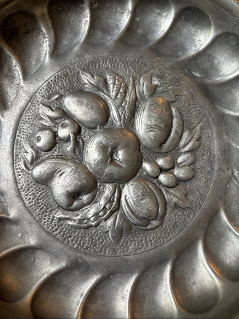 Fruit Plate Made By Sexton Metalcraft Featuring Repousse Of Assorted Fruits